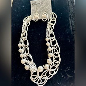 Katherine K Pearl Silver Chain Necklace & Earring Set